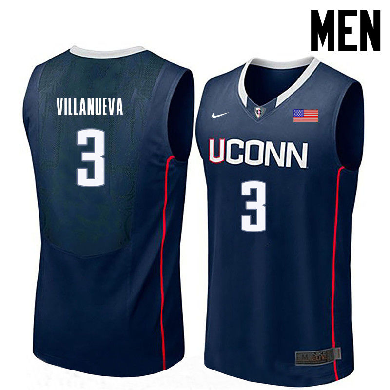 Men Uconn Huskies #3 Charlie Villanueva College Basketball Jerseys-Navy